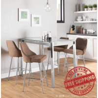 Lumisource B25-MARCEL BN2 Marcel Contemporary Counter Stool in Chrome and Brown Faux Leather - Set of 2